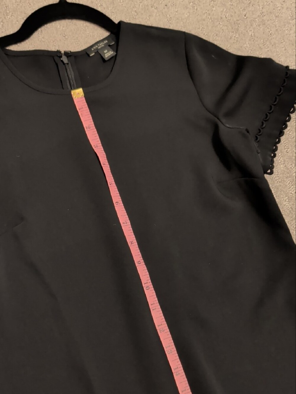Ann Taylor Black Mini Shift Dress with Scalloped Sleeve Trim - Picture 7 of 13